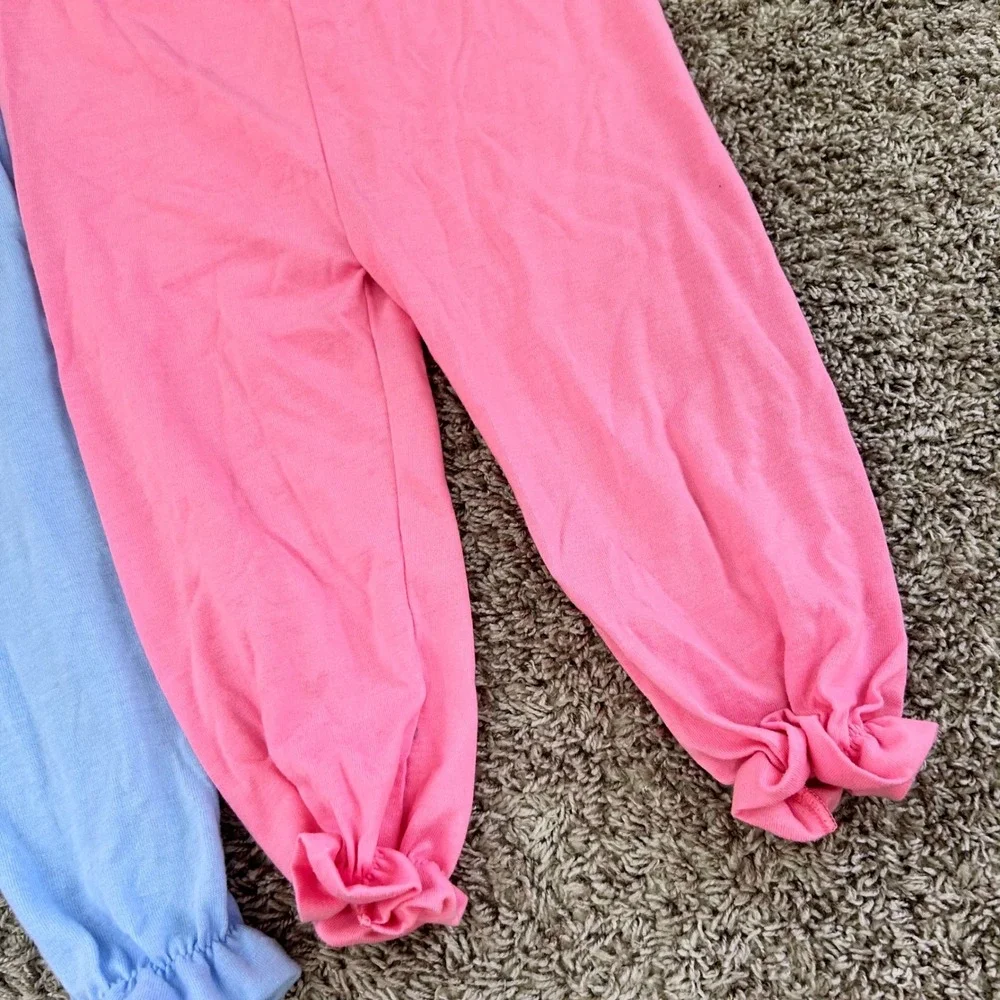 Carters Girls 4T Ruffle Ankle Leggings Blue Pink 2 Pack Elastic‎ Waist Snaps